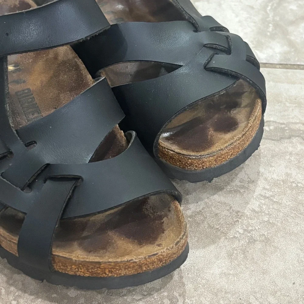 Birkenstock Salina Black Birko-Flor Multi Strap Buckle Slide Sandals Womens Sz 7